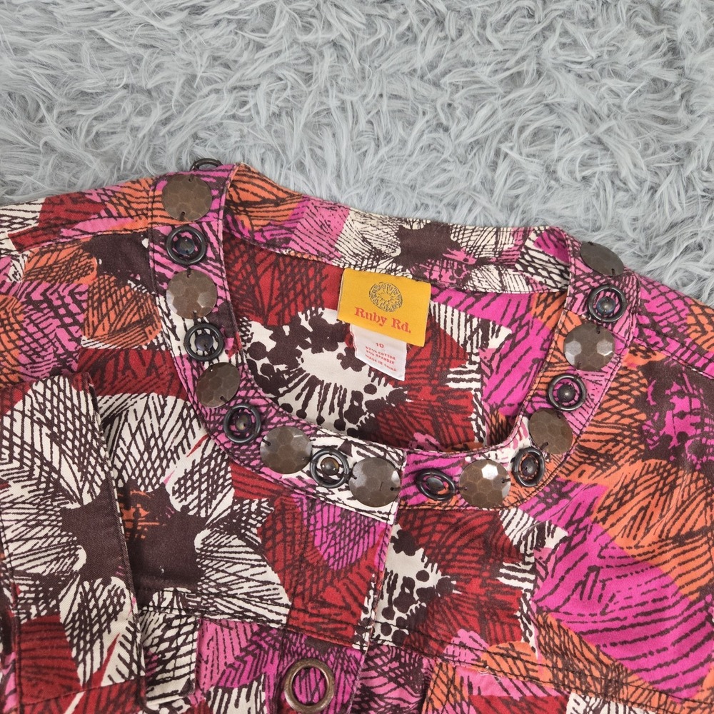 Ruby Rd Womens 10 Multicolor Abstract Long Sleeve Snap Button Jacket